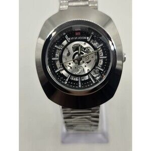 VA VA VOOM STAINLESS STEEL  37MM MEN'S SKELETON WATCH. NEW WITH TAGS